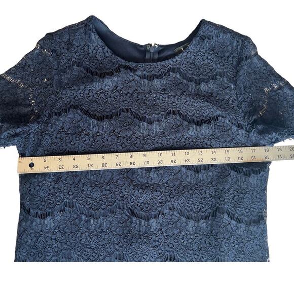 Lulus Take Me To Brunch Navy Blue Lace Shift Dress, Large, Mini, Short Sleeve - Picture 5 of 10